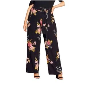 City Chic Beloved black pink gold tie belt high waist relaxed fit wide leg 18